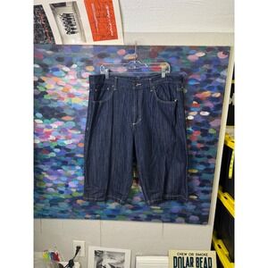Sean John Mens Baggy Denim Shorts Dark Wash Blue Y2K Streetwear Size 38